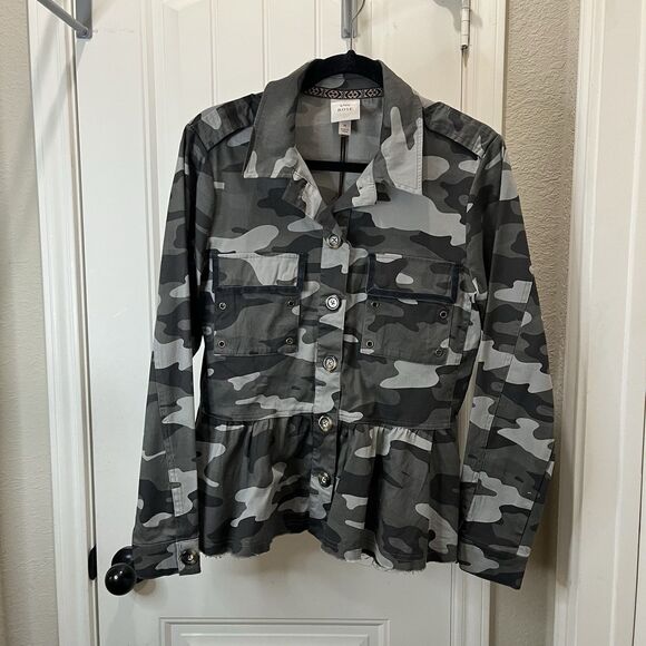Knox Rose Military Camo Jacket Women Size M Gray Fitted Waist Button Up NEW - Picture 5 of 9